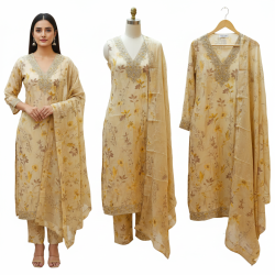 Lemon Zest Chanderi Dabka Suit Set