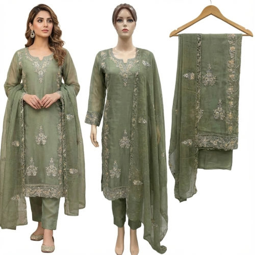 Sage Green Royal Embroidered Suit Set