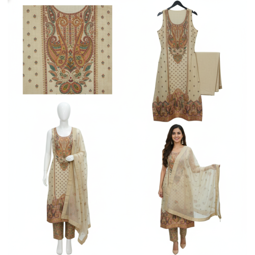 Cream Embroidered Suit Set
