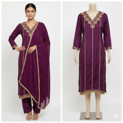 Embroidered Purple Crape Salwar Suit with Shantoon Bottom