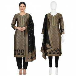 Elegant Black & Gold Banarasi Silk Salwar Suit