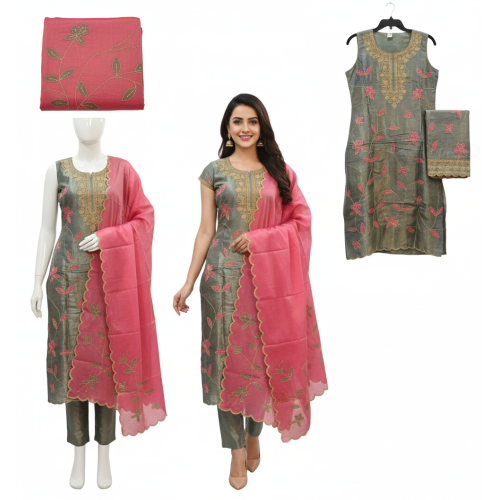 Grey and Pink Floral Suit Set