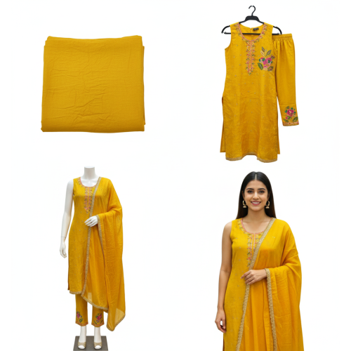 Haldi Yellow Crushed Suit Set