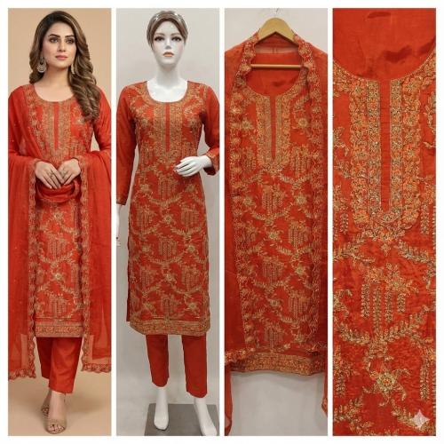 Rust Radiance Cutdana Crepe Suit Set