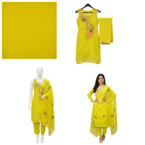 Lemon Crush Barbari Crape Suit Set