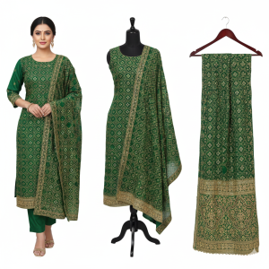 Royal Green Hand-Embroidered Chennon Suit Set