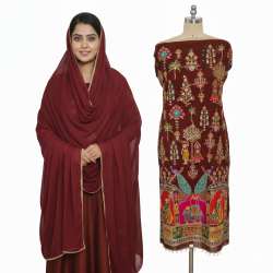 Coffee Crape Suit Set Details