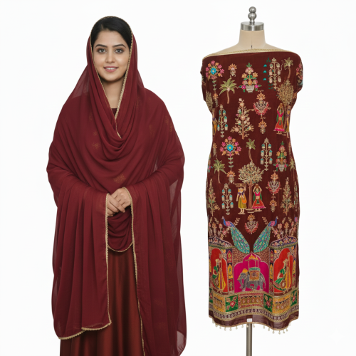 Coffee Crape Suit Set Details