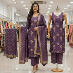 Royal Purple Silk Crape Ensemble
