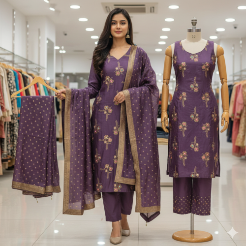 Royal Purple Silk Crape Ensemble