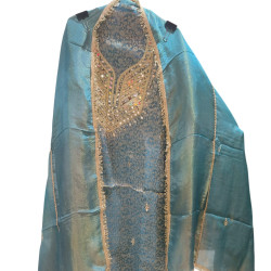 Regal Teal Blue Jacquard Silk Kurta Set with Heavy Gotta Patti Dupatta