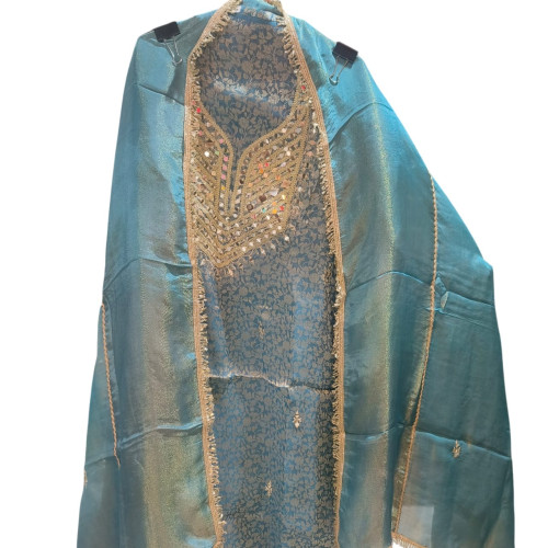 Regal Teal Blue Jacquard Silk Kurta Set with Heavy Gotta Patti Dupatta Regal Teal Blue Jacquard Silk Kurta Set with Heavy Gotta Patti Dupatta