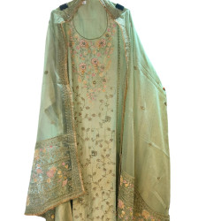 Elegant Pista Green Embroidered Suit Set