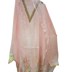 Elegant baby pink crape silk suit set