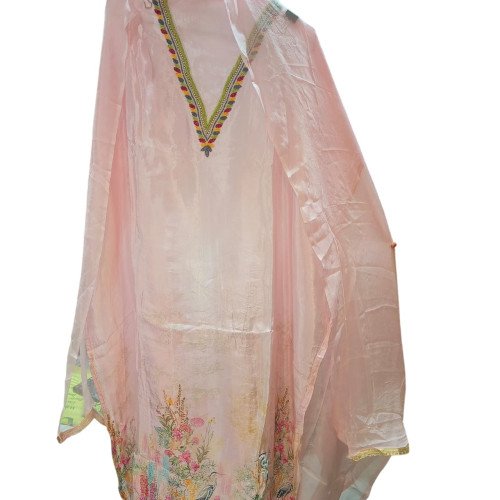 Elegant baby pink crape silk suit set
