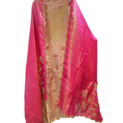 Elegant Rose-Gold Tissue Suit with Heavy Pink Dupatta