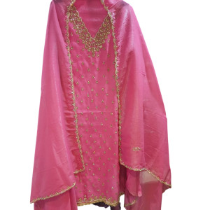 Traditional Rani Pink Shimmer Suit with Cut Dana