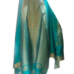 Teal Banarasi Dola Silk Unstitched Dress Material