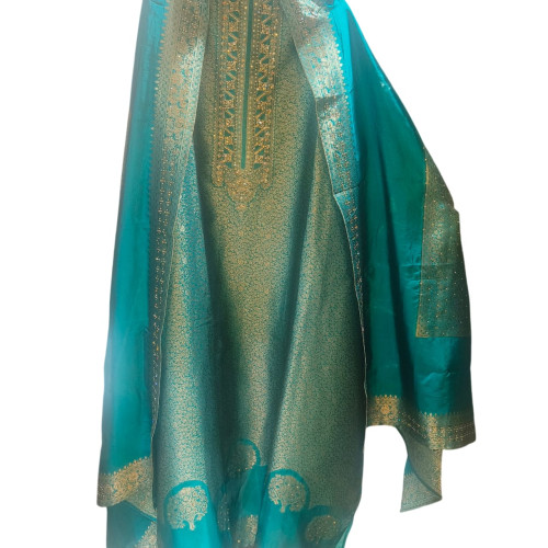 Teal Banarasi Dola Silk Unstitched Dress Material