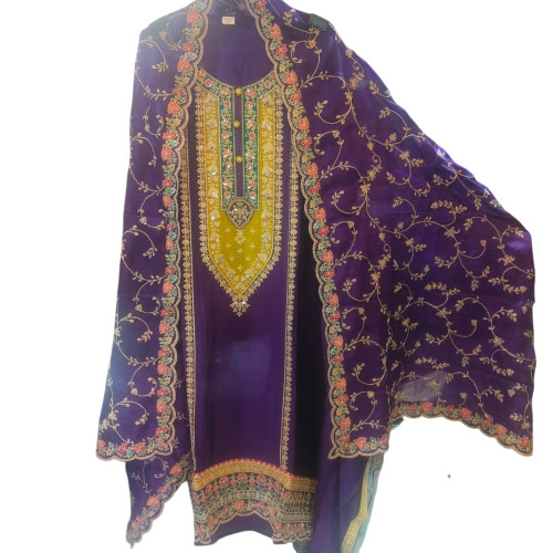 Regal Purple Chenon Embroidered Suit