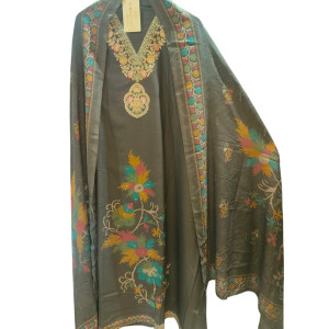 Heavily Embroidered Multi-Color Floral Pashmina Suit Set with Dupatta