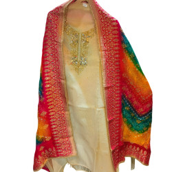 Doria Splendor Suit Set with Rainbow Bandhani Dupatta