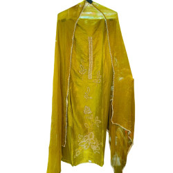 Moss Green Embroidered Silk-Finish Suit Set