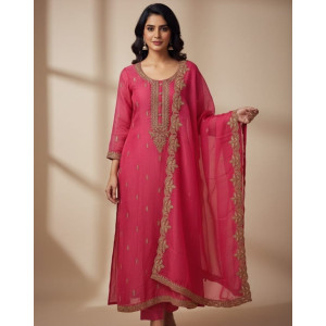Elegant Zari-Embroidered Hot Pink Doria Suit Set
