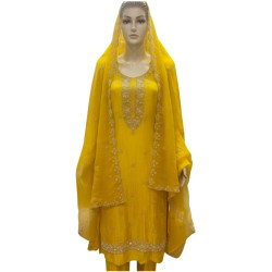 Royal Zari-Embroidered Yellow Glass Tissue Suit Set