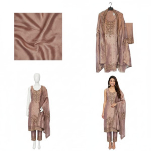 Tussar Crush Embroidered Suit Set
