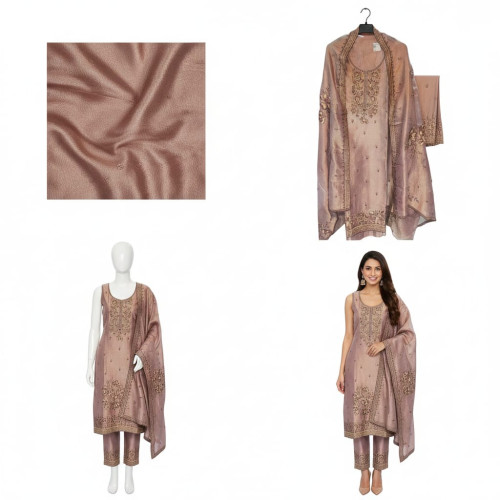 Tussar Crush Embroidered Suit Set