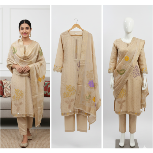 Elegant Tissue & Crape Floral Suit Set