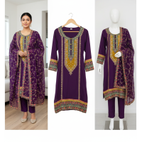 Heavy Embroidered Chenon Suit with Dupatta Heavy Embroidered Chenon Suit with Dupatta