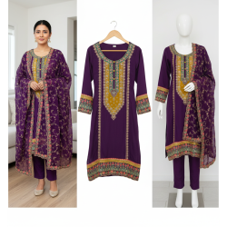 Regal Purple Chenon Embroidered Suit