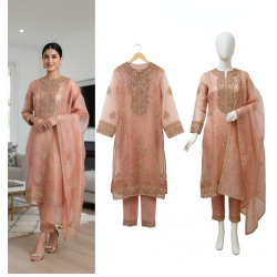Rose Gold Tissue Embroidered Suit Set