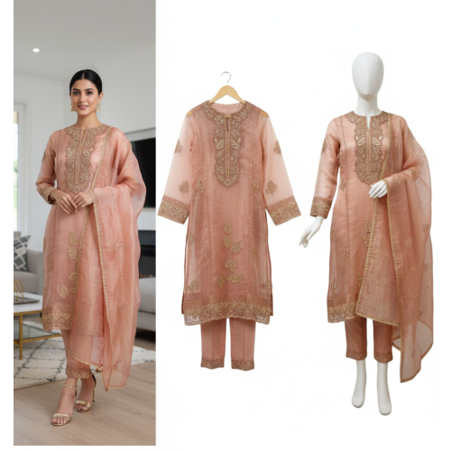 Rose Gold Tissue Embroidered Suit Set