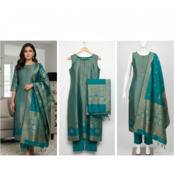 Teal Banarasi Dola Silk Unstitched Dress Material