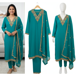 The Emerald Elegance Chinon Silk Suit Set