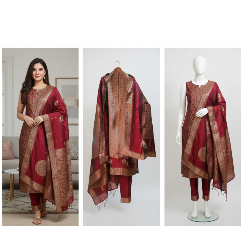 Wine Red Banarasi Brocade Suit