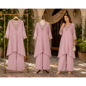 Blush Pink Elegance Crush Stitched Co-Ord Set