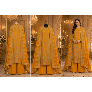 Golden Amber Heritage Crape Unstitched Dress Material