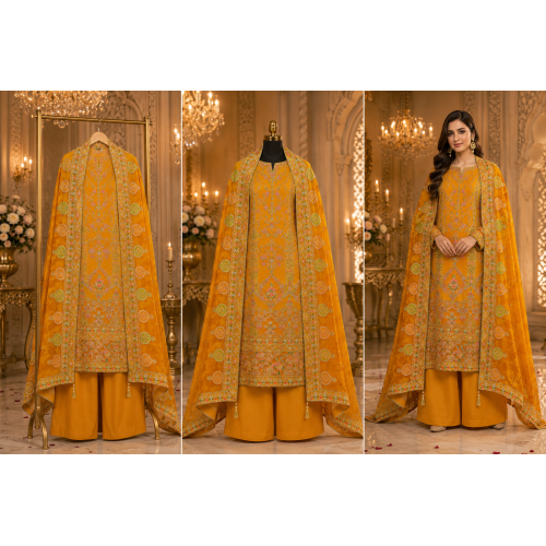 Golden Amber Heritage Crape Unstitched Dress Material