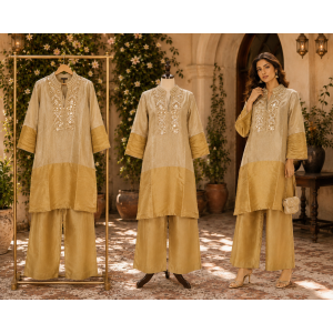 Golden Champagne Shimmer Stitched Co-Ord Set Golden Champagne Shimmer Stitched Co-Ord Set