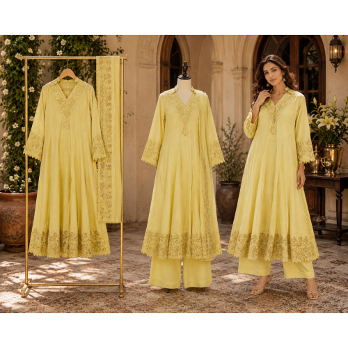 Lemon Blossom Mal Cotton Stitched Frock Set Lemon Blossom Mal Cotton Stitched Frock Set