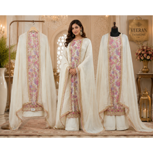 Ivory Floral Elegance Crape Unstitched Suit Set with Pure Chiffon Dupatta Ivory Floral Elegance Crape Unstitched Suit Set with Pure Chiffon Dupatta