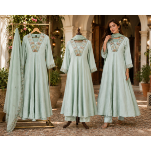 Mint Bloom Mal Cotton Stitched Frock Set Mint Bloom Mal Cotton Stitched Frock Set