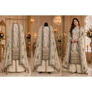 Ivory Bloom Heritage Crape Unstitched Dress Material