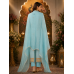 Sky Blue Peacock Grace Silk Position Print Unstitched Suit Set