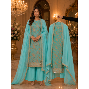 Aqua Elegance Chenon Designer Unstitched Suit Set