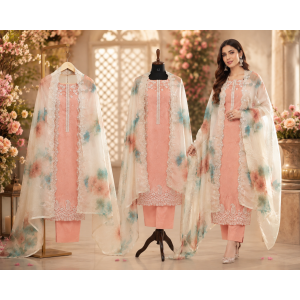 Peach Blossom Jakhat Designer Unstitched Suit Set